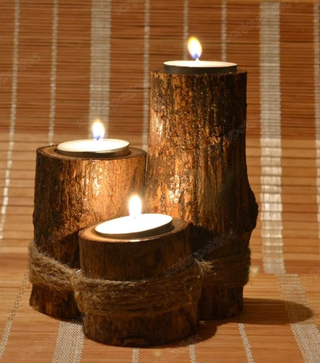 ITIMILANI: Wooden Triple Tealight Holder