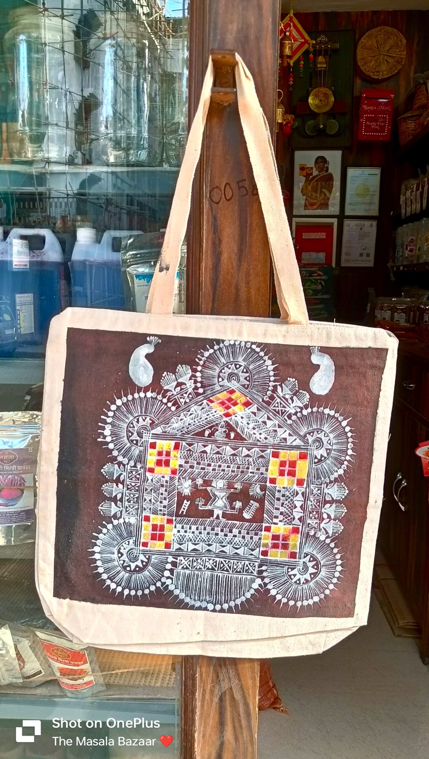 Hand- Painted Warli Chowk Cotton Bag - Image 2