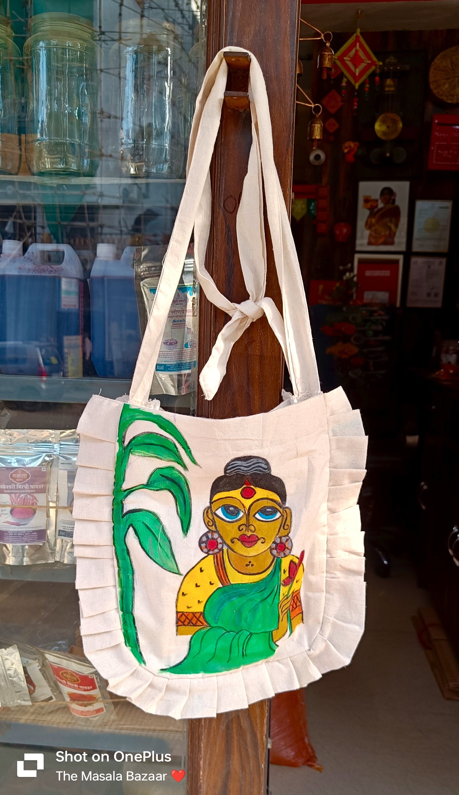 Hand-painted Lady in Green Saree - Image 2